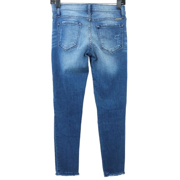 Kancan Moto Jeans Capri Distressed Stretch Frayed Hem Size 5 / 26 LowRise Skinny - Picture 2 of 12
